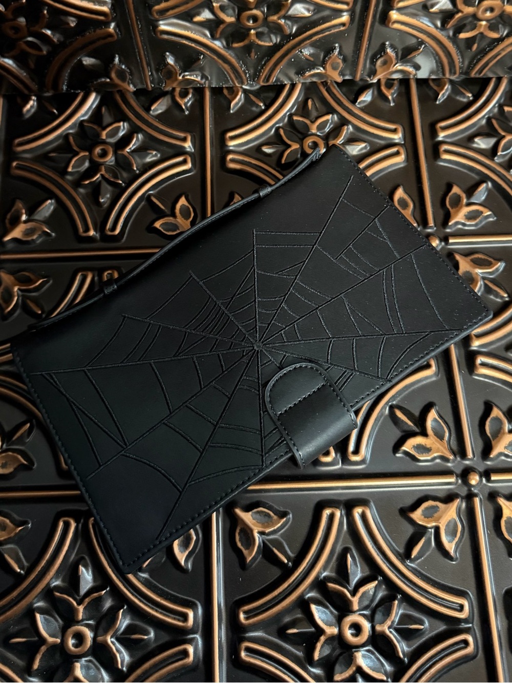 Black Spiderweb/Pumpkin Embossed Wallet Clutch